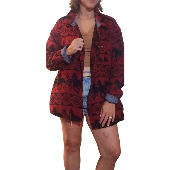 Bit & Briddle - Chore Coat - Size XL Womens  red - 90s - Wool - Western Cowgirl - Picture 1 of 4